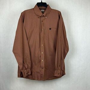 Cinch Button Down Shirt Sz Medium Long Sleeve Brown Black Red Graphic Print